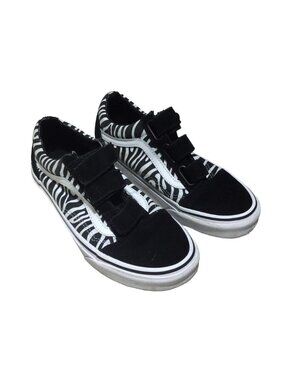 Vans Old Skool Canvas Sneaker Black Zebra Hook Loop Closure men's 5.5 women's 7
